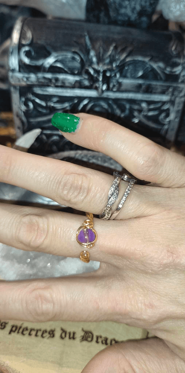 bague réglable faite-main dorée
