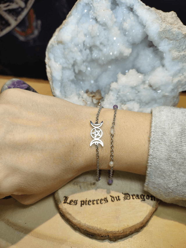 bracelet double triple lune wicca